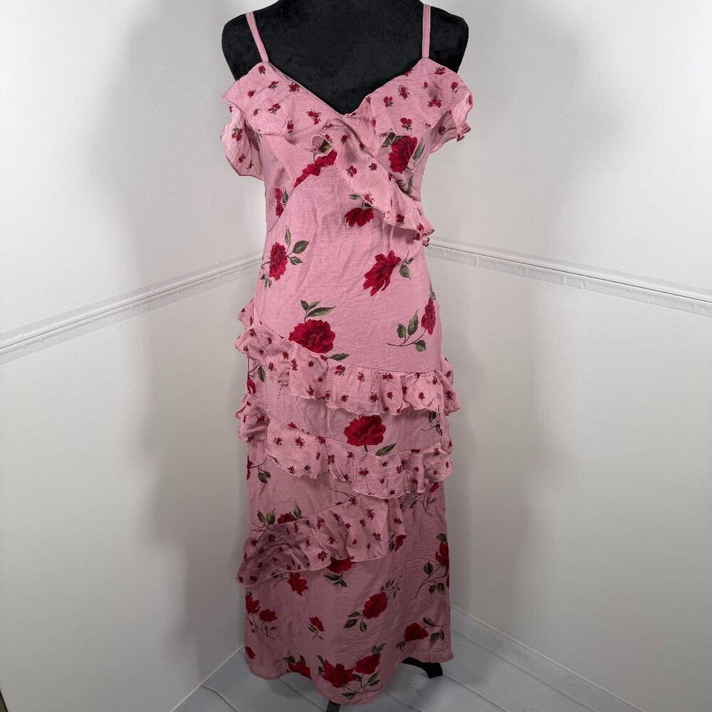 Jessica Simpson Pink Floral Ruffle Maxi Dress NWT Size Small